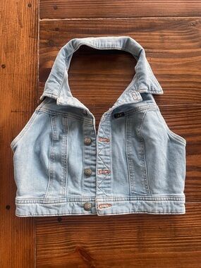 Lee Light Blue Halter Denim Crop Vest